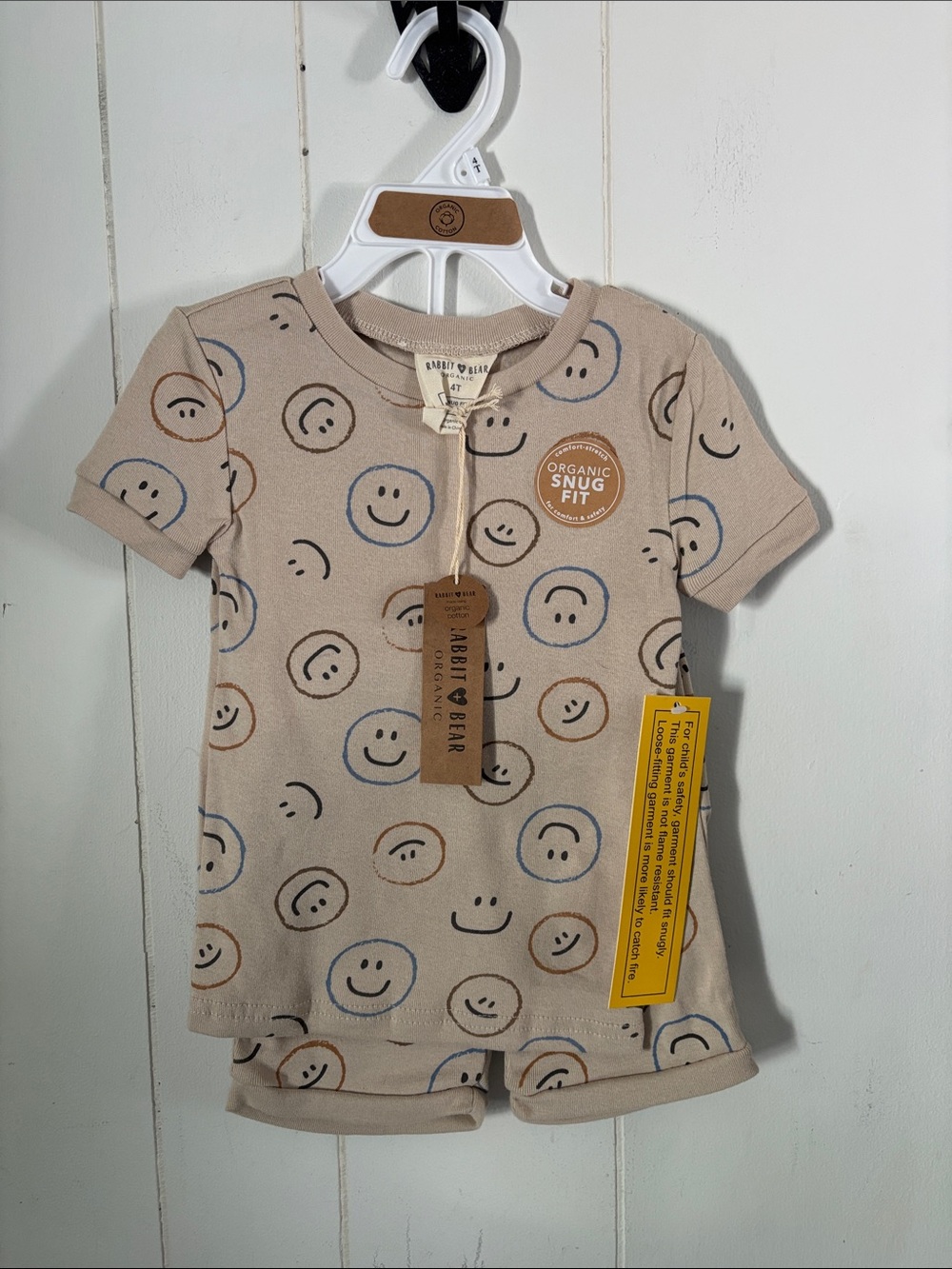 372 - Organic Snug Fit Kids Beige Smiley Short Set - NEW